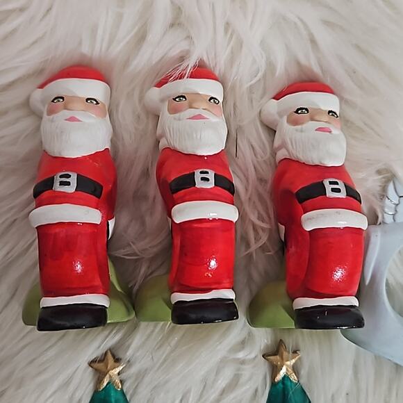 Vintage 1970s Ceramic Christmas Napkin Tree Angel Santa Set of 8 - Picture 5 of 8